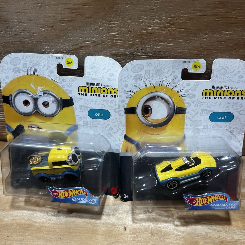 Hot Wheels Minions The Rise of Gru Character Cars Lot - Otto & Carl NEW